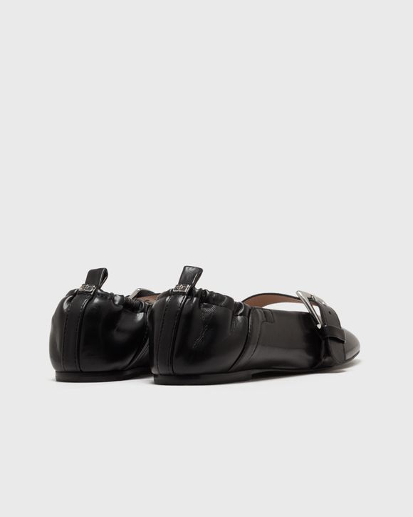 フラットシューズ Ganni FW25 BUTTERFLY STRAP BALLERINA (S31174916 099) Ganni Butterfly Strap Ballerina Crinkle Oleatex Black | BSTN