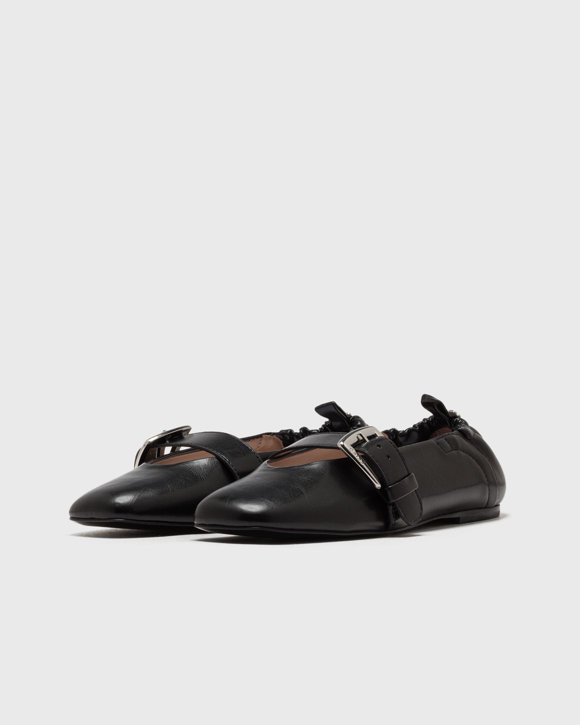 【関税込み】Butterfly Ballerinas - Ganni - Synthetic - Black Ganni Butterfly Strap Ballerina Crinkle Oleatex Black | BSTN
