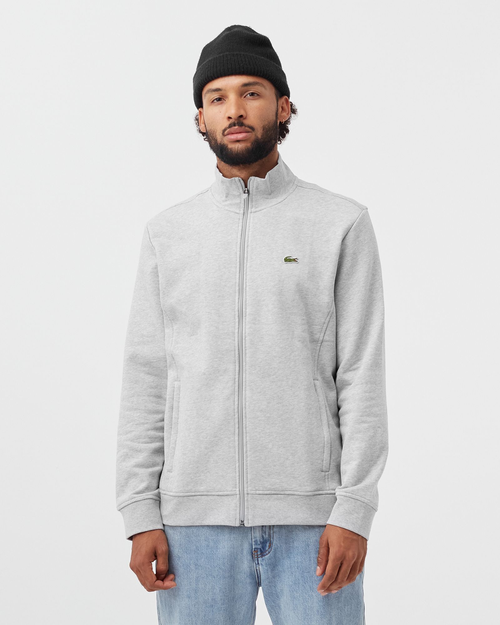 Zippered Stand-Up Collar Piqué Fleece Jacket