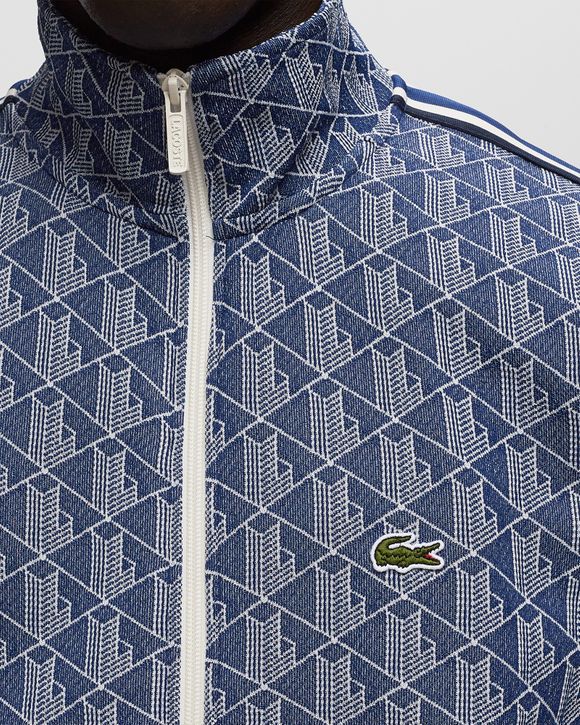 Buy Lacoste Paris Jacquard Monogram Zipped Sweatshirt in Blue / White