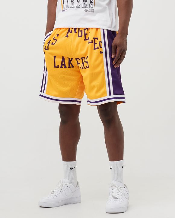 Los Angeles Lakers NBA Big Face Fashion Shorts 5.0 By Mitchell & Ness -  Yellow - Mens