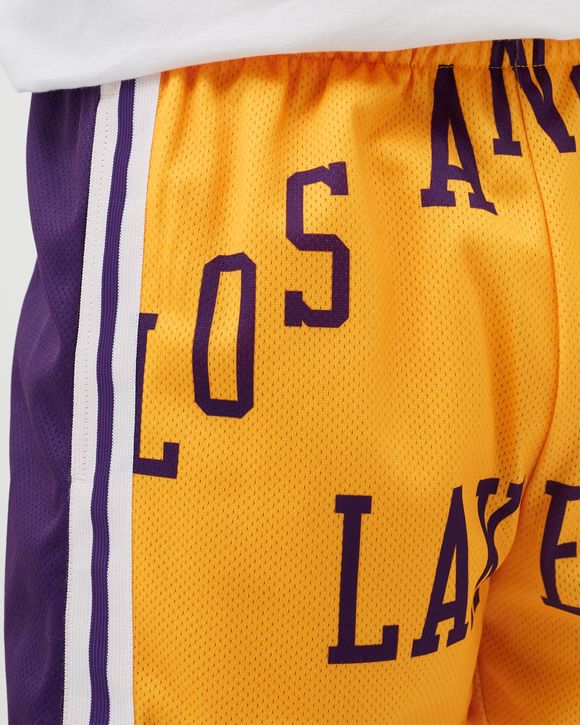 Men's Mitchell & Ness Gold Los Angeles Lakers Hardwood Classics Big Face  2.0 Shorts