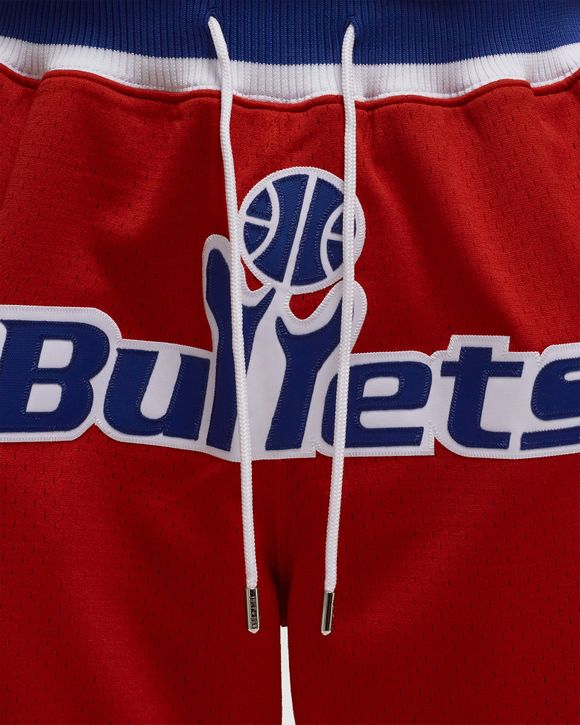 Men's Mitchell & Ness Blue/Red Washington Bullets Hardwood Classics 1996 Split Swingman Shorts