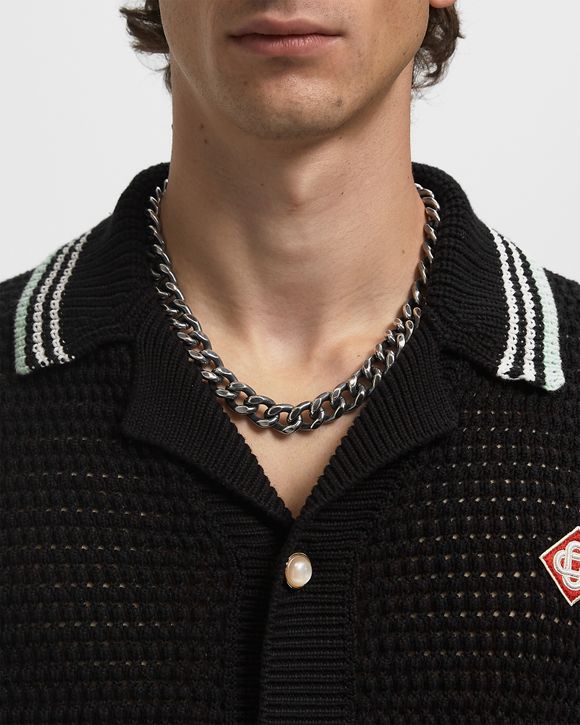 【送料&関税込】MM6 Maison Margiela Logoed Necklace Silver Enamel Logo Necklace by MM6 Maison Margiela on Sale