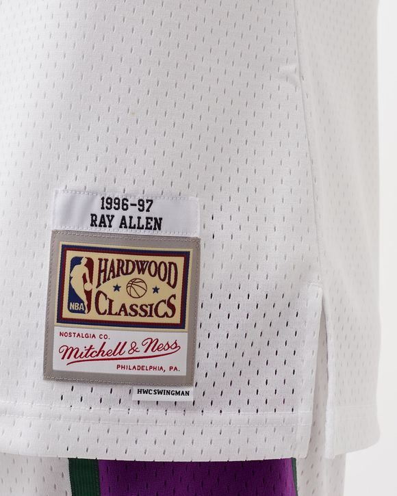Men's Mitchell & Ness Ray Allen White Milwaukee Bucks 1996-97 Hardwood Classics Swingman Jersey, Size: XL