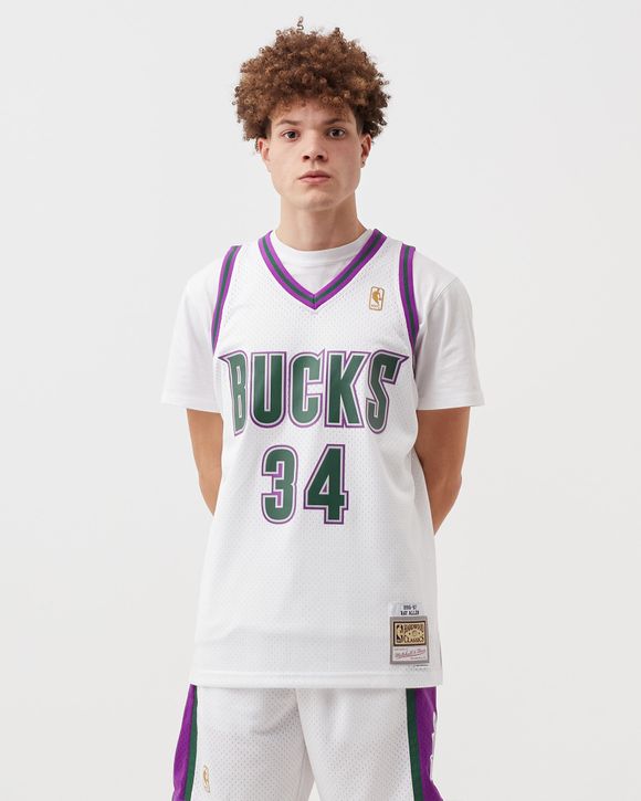 Mitchell & Ness Ray Allen White Milwaukee Bucks 1996 Doodle Swingman Jersey