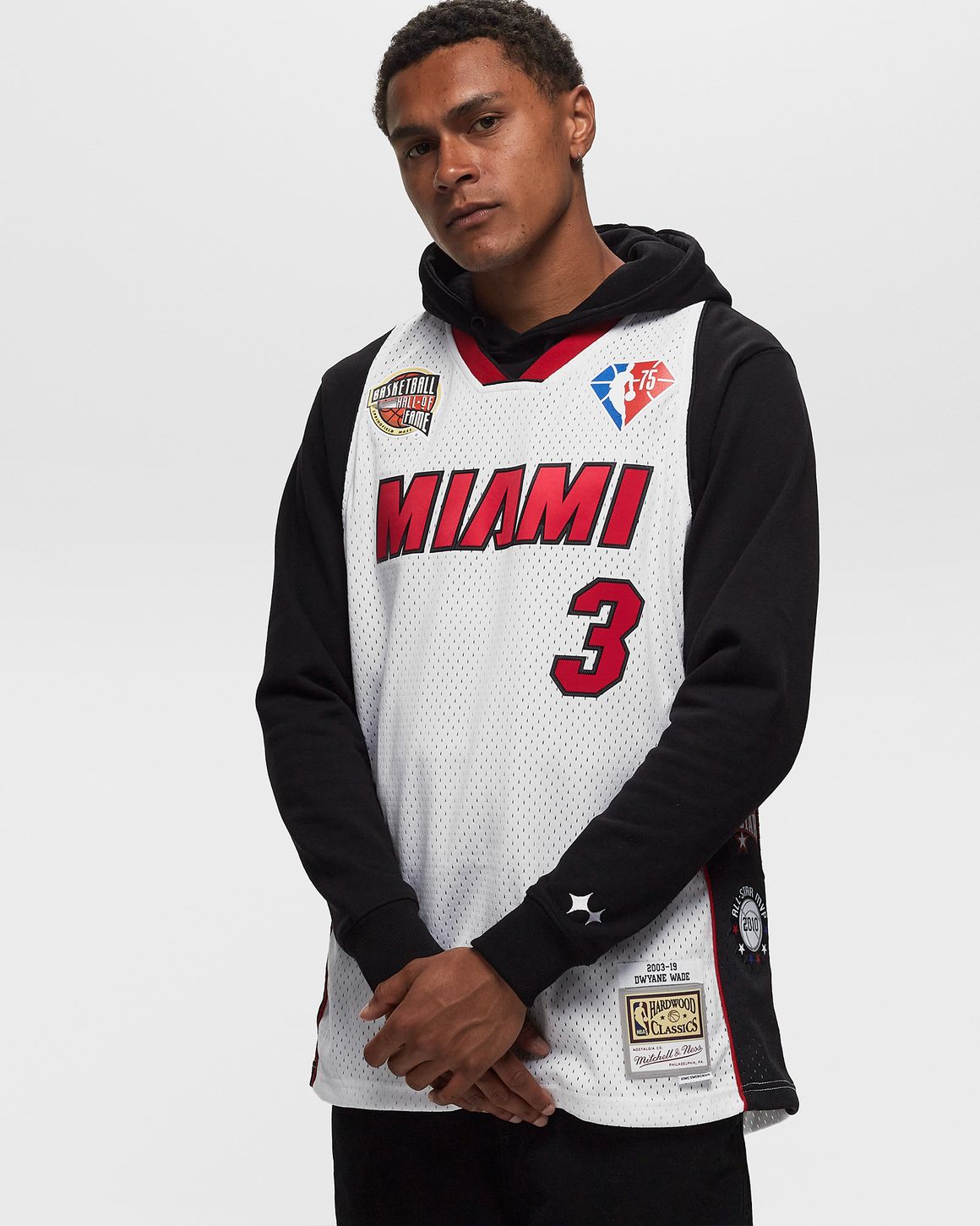 Mitchell Ness NBA SWINGMAN JERSEY MIAMI HEAT HALL OF FAME DWYANE WADE 3 Black White BSTN Store