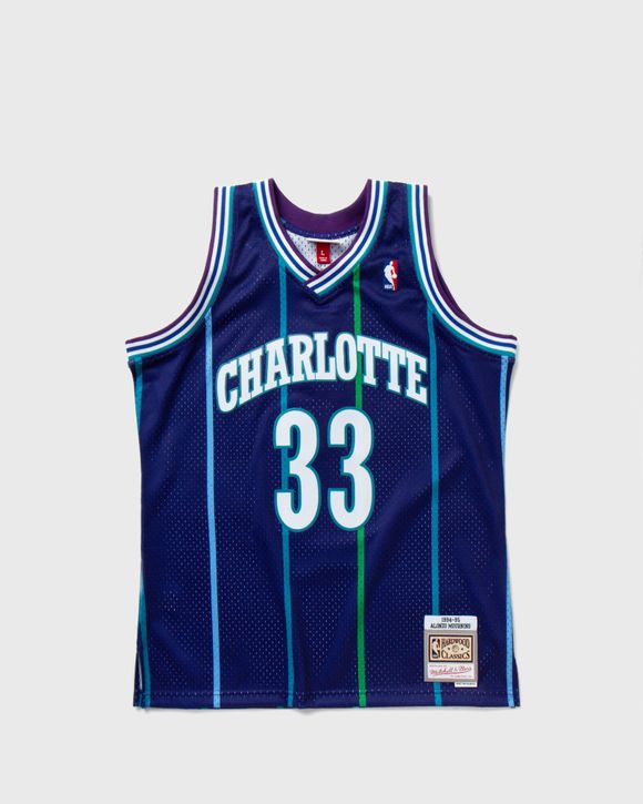 Men's Mitchell & Ness Alonzo Mourning Purple Charlotte Hornets 1994-95  Hardwood Classics Swingman Jersey