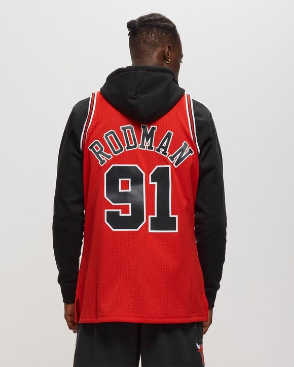 Mitchell & Ness Men's Chicago Bulls Dennis Rodman #91 Red T-Shirt