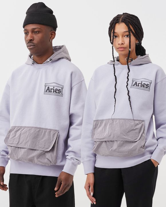 ARIES ARIES NYLON HYBRID HOODED SWEATSHIRT LILAC