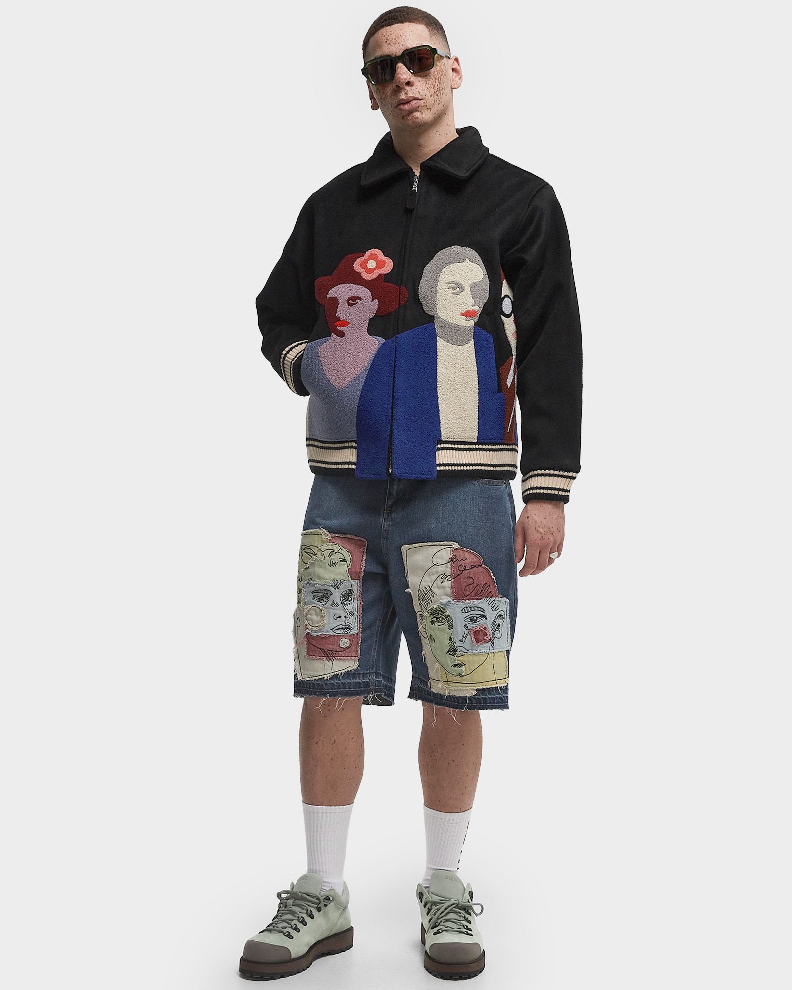 PATCHWORK PORTRAITS WOOL VARSITY JACKET