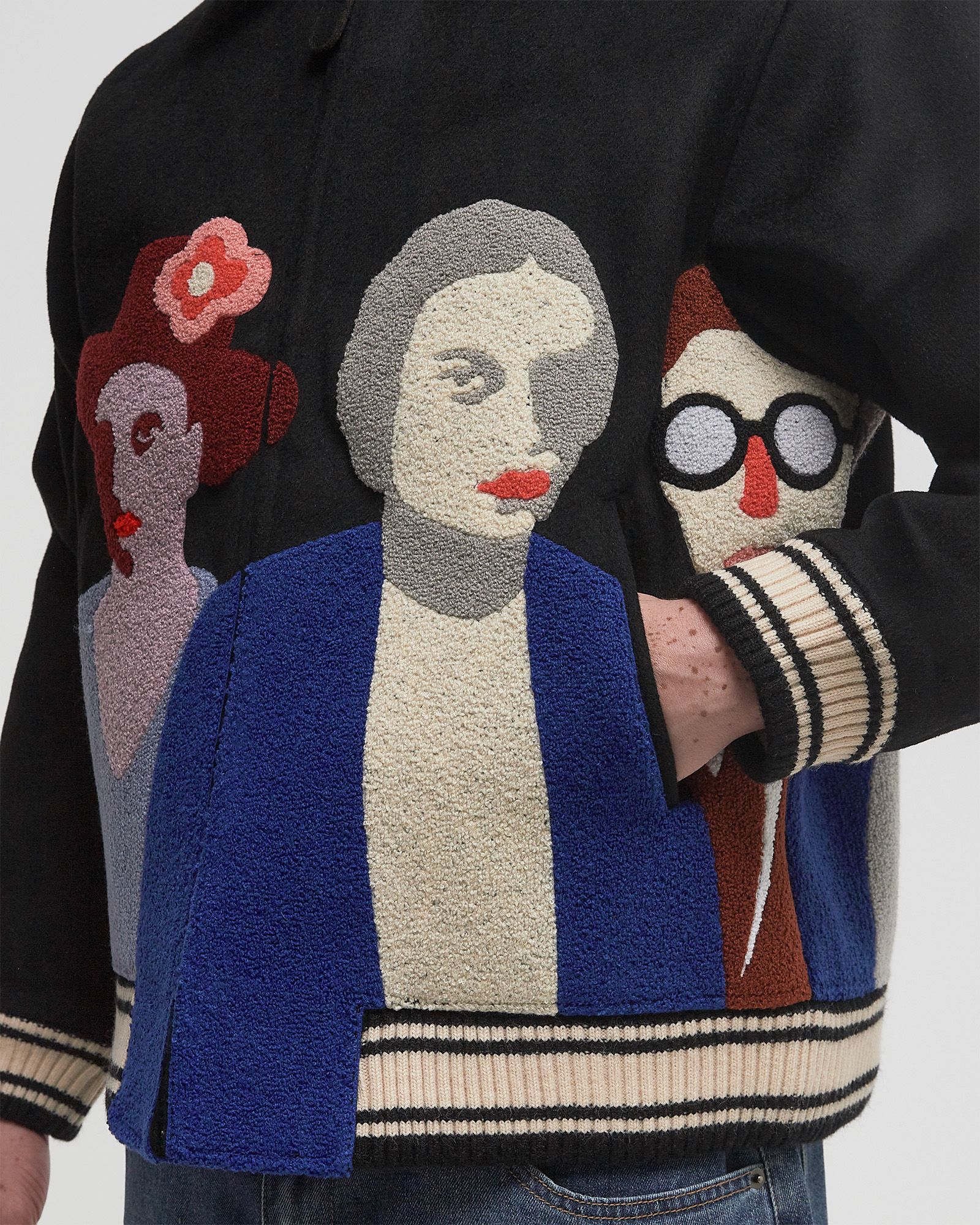 PATCHWORK PORTRAITS WOOL VARSITY JACKET