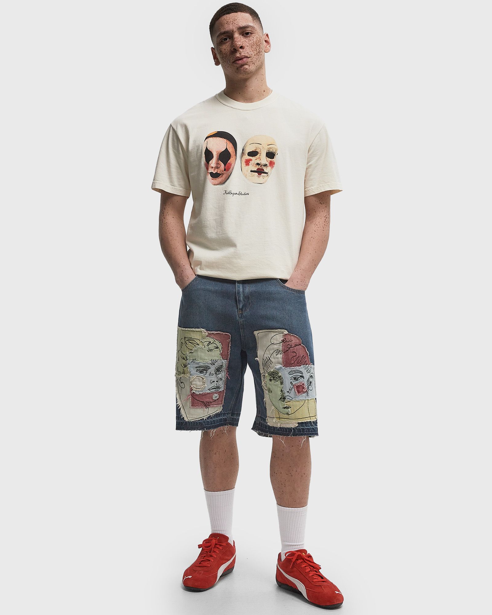 BOY & GIRL DOODLES PATCHWORK BAGGY SHORTS