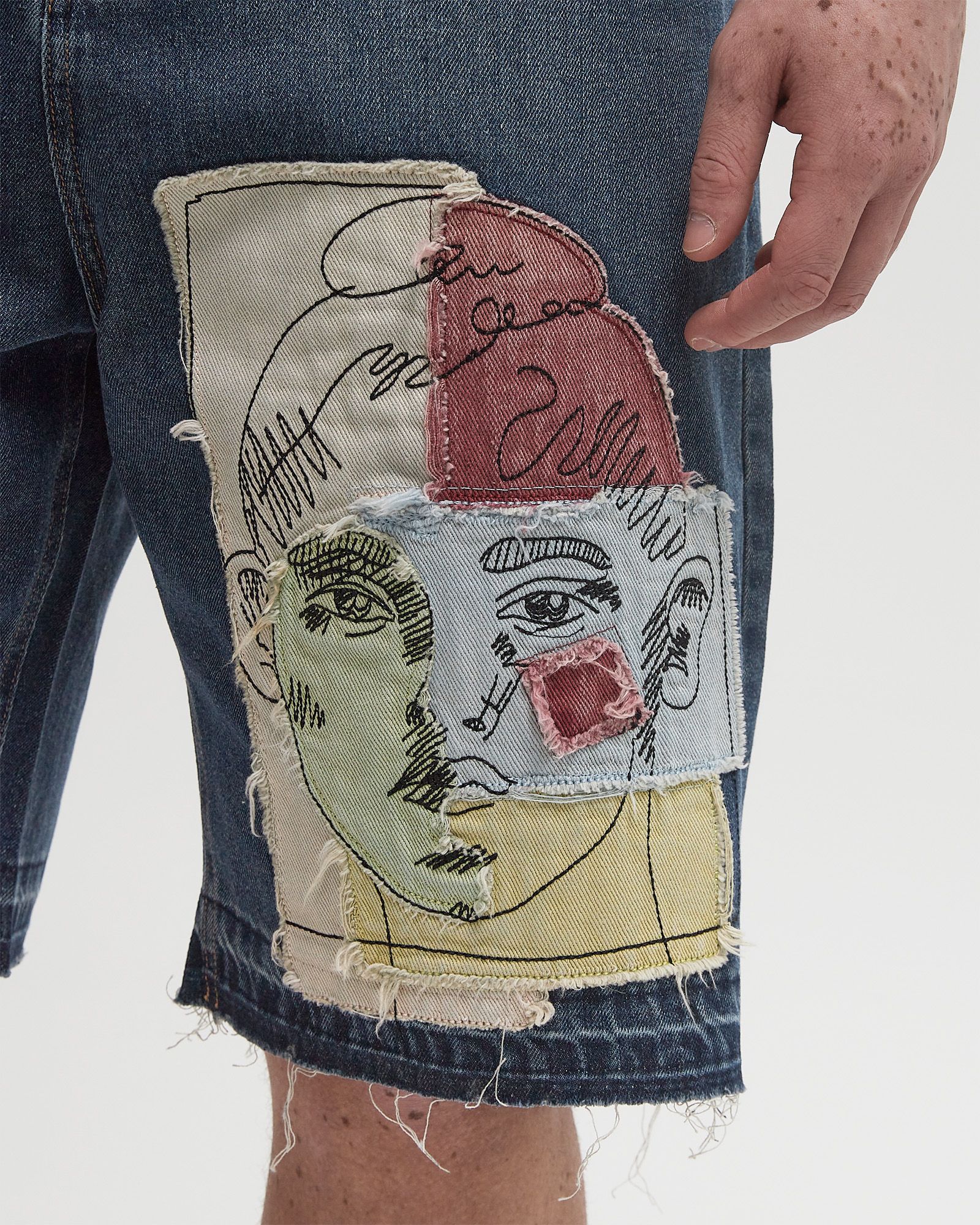 BOY & GIRL DOODLES PATCHWORK BAGGY SHORTS