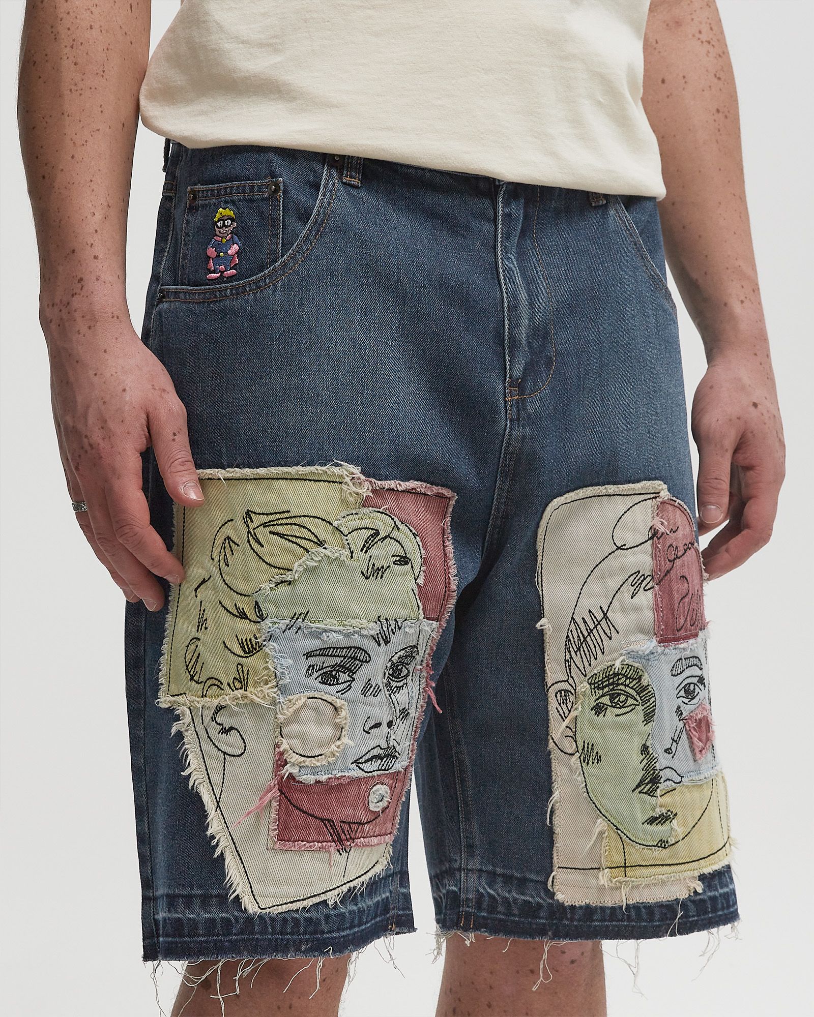 BOY & GIRL DOODLES PATCHWORK BAGGY SHORTS