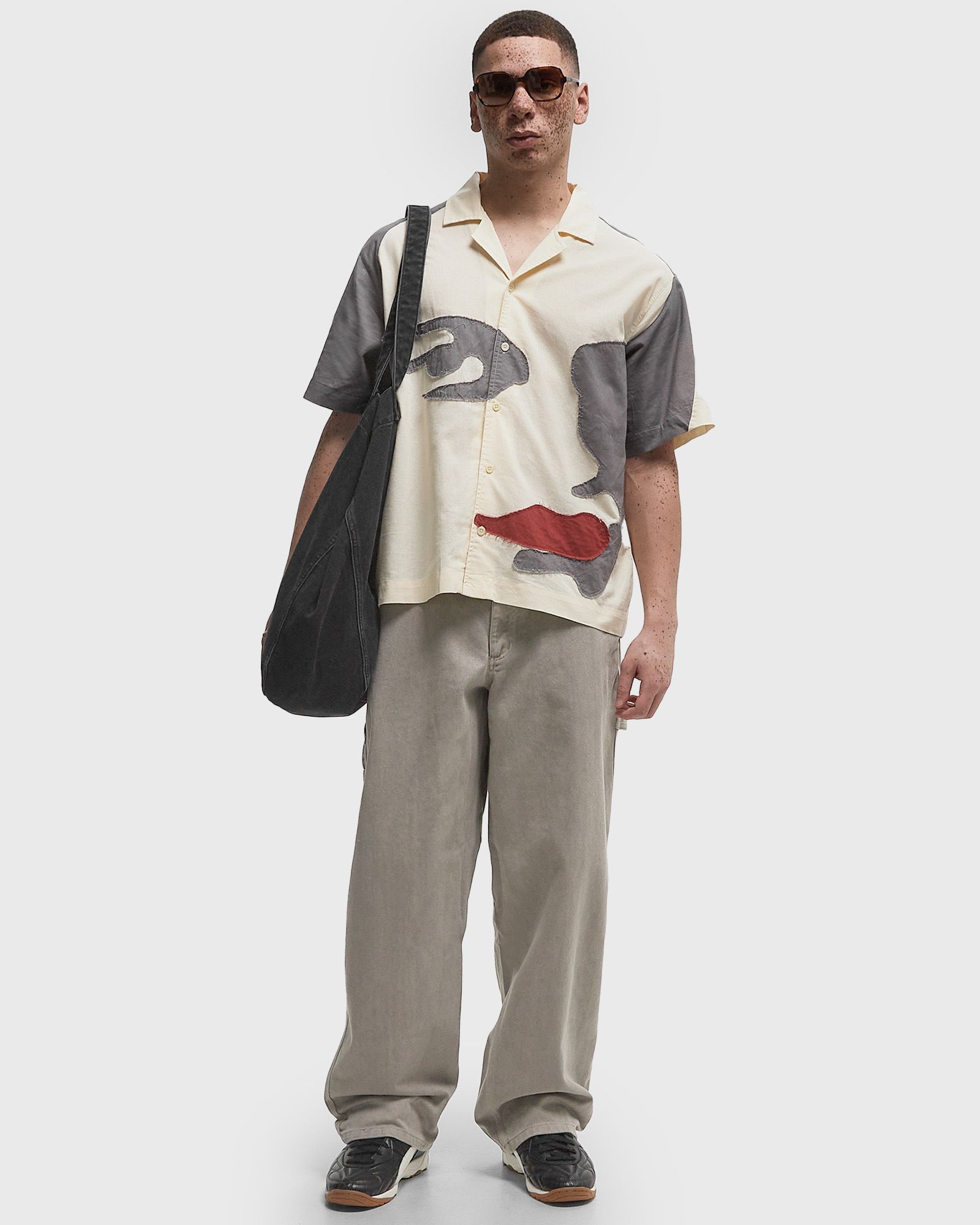 PATCHWORK FACE LINEN CAMP SHIRT