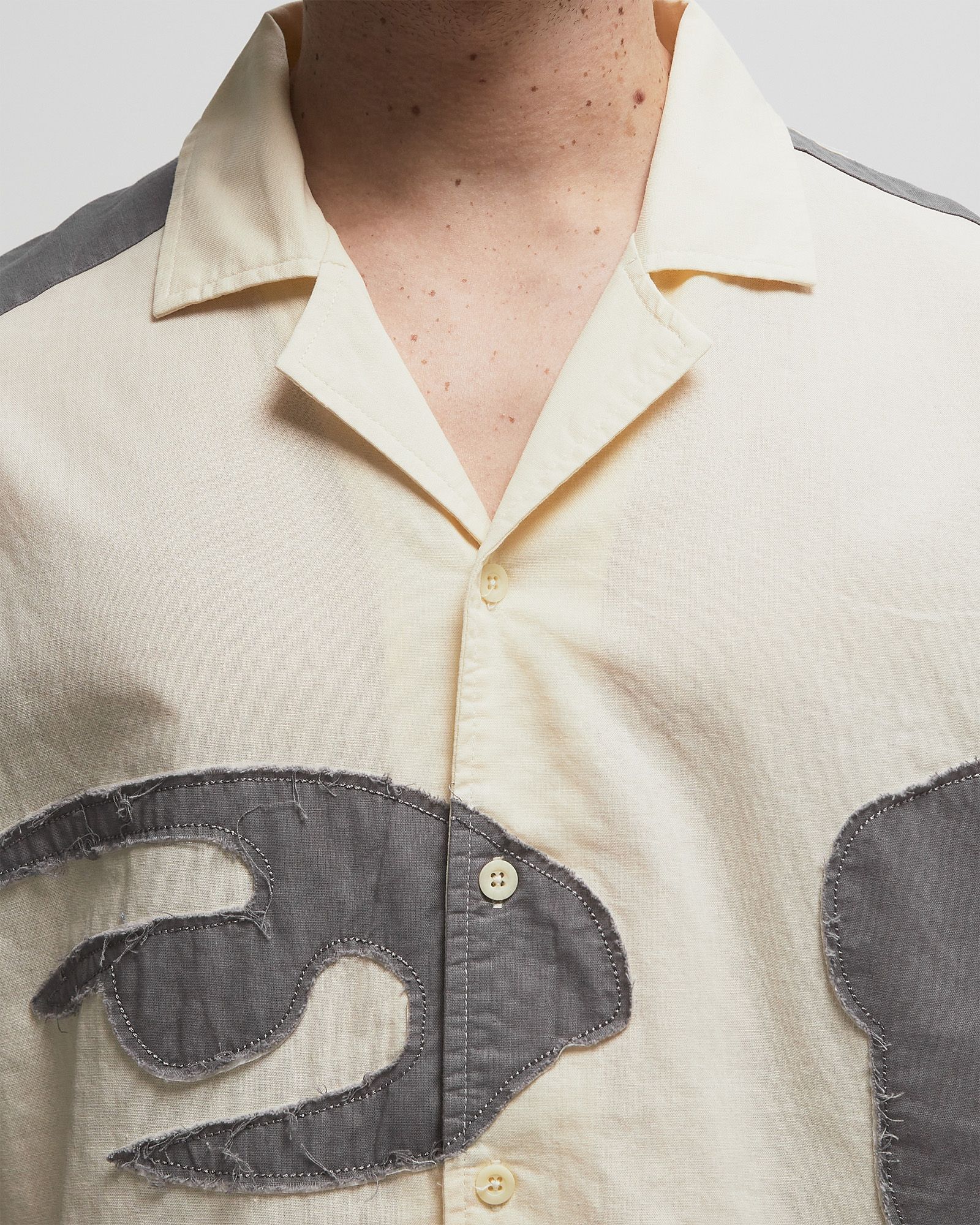 PATCHWORK FACE LINEN CAMP SHIRT