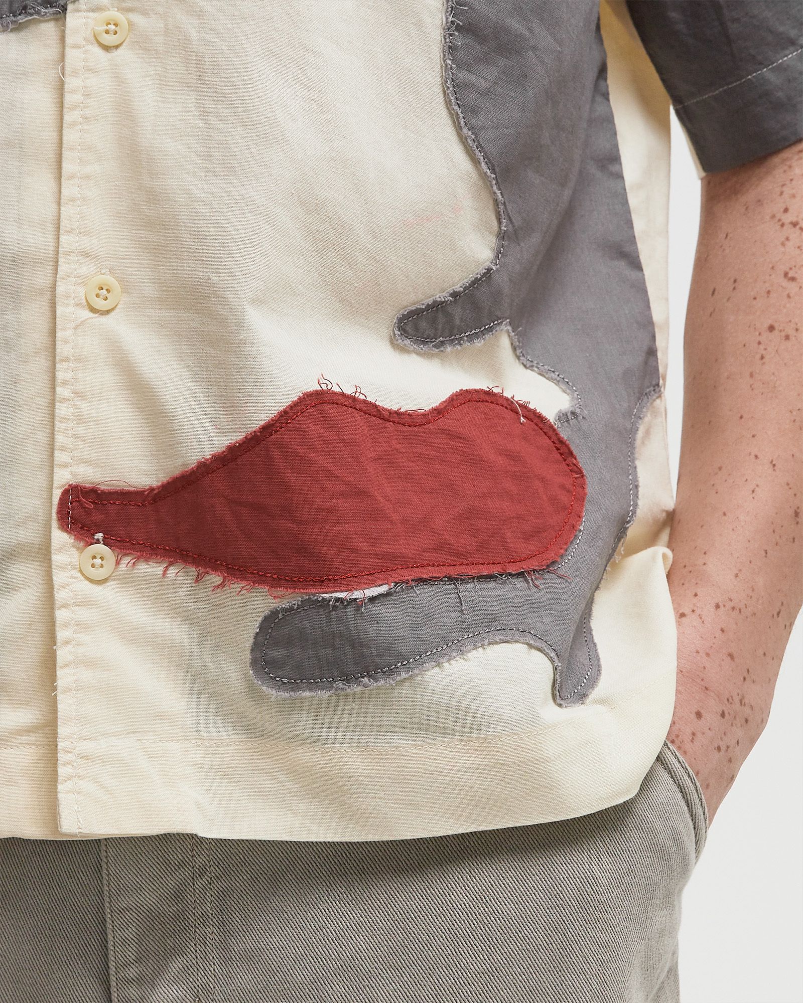 PATCHWORK FACE LINEN CAMP SHIRT