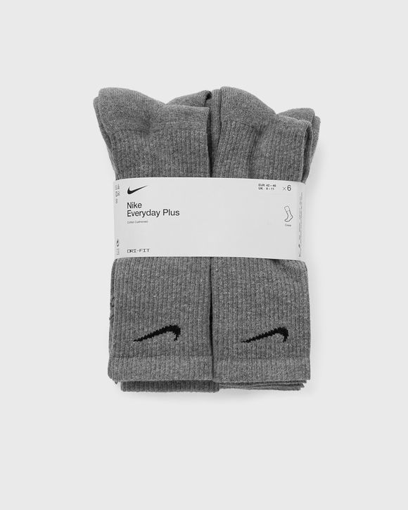 Nike Everyday Plus Cushioned Training Crew Socks (6 Pairs) Grey - CARBON  HEATHER/BLACK