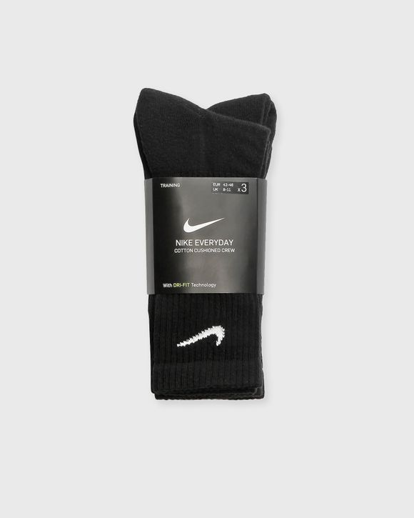 Cushioned Crew Training Socks 3 Pairs - Black, Men's Training