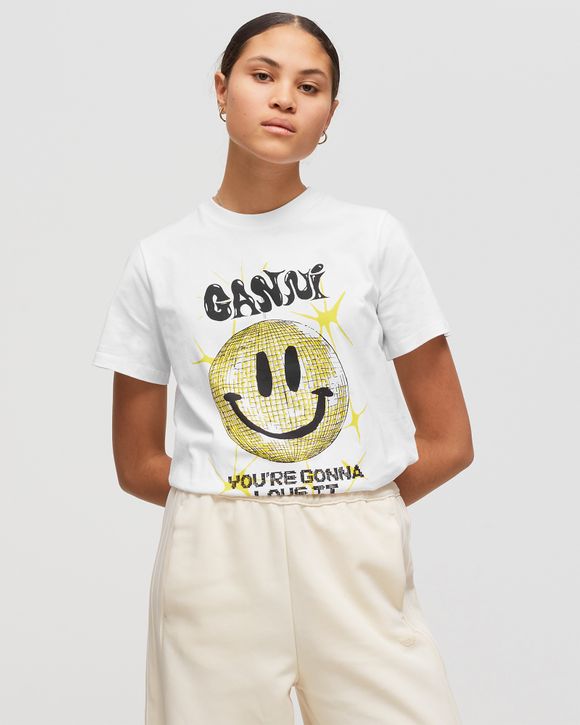 Ganni Basic Jersey Smiley Relaxed T shirt White BRIGHT WHITE