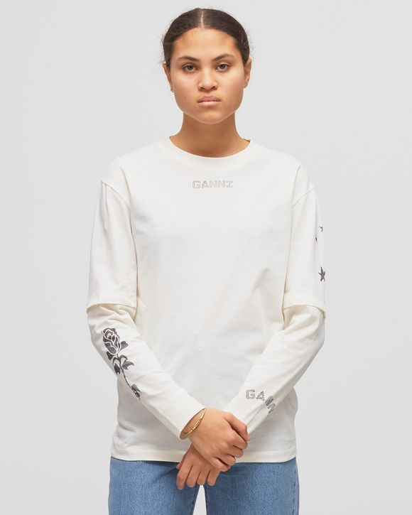 Ganni Light Jersey Layered Long Sleeve T-shirt White - VANILLA ICE