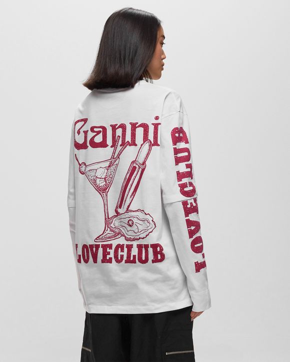 Ganni WMNS Light Jersey Layered Long Sleeve T-shirt White - BRIGHT WHITE