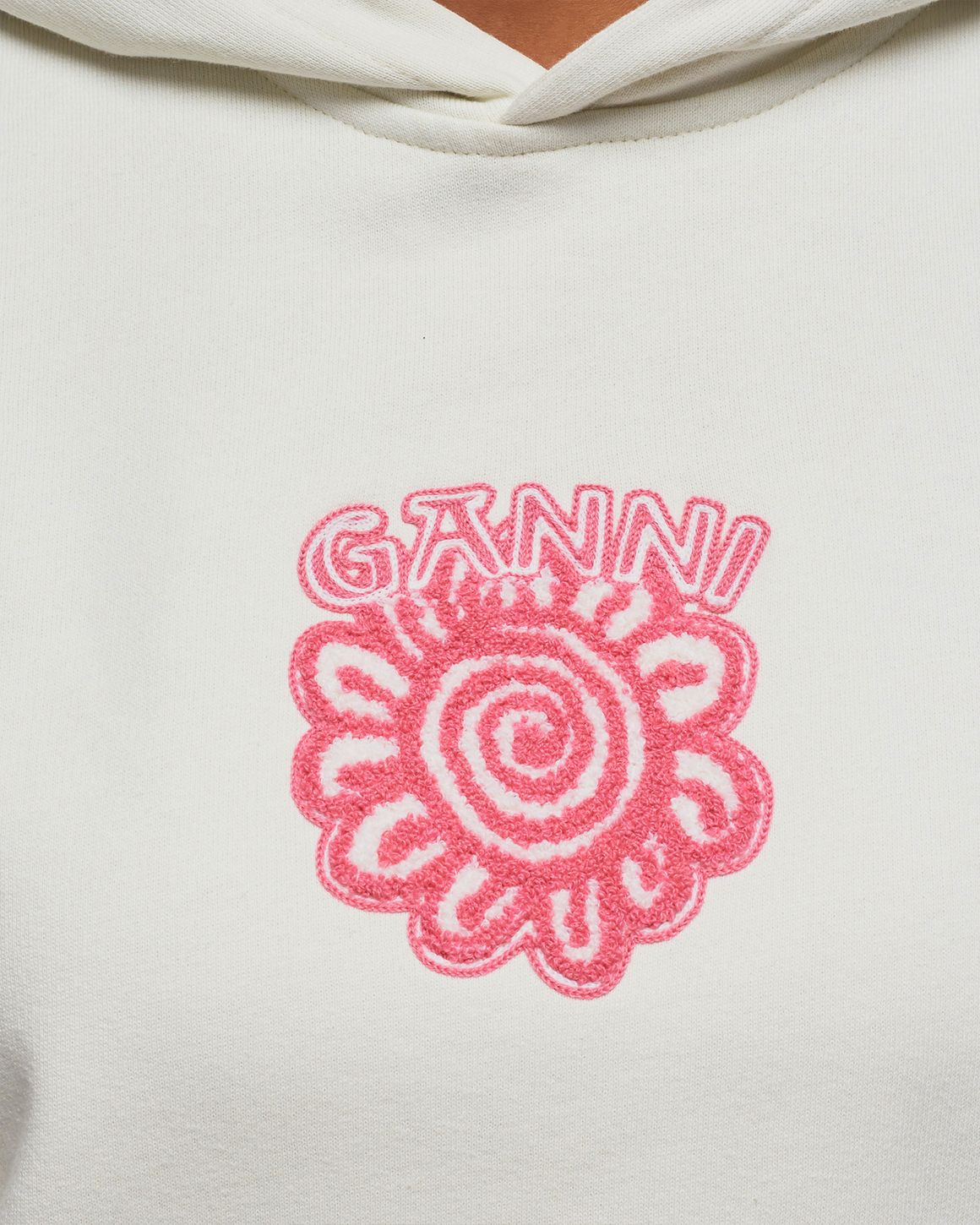 【関税込み】GANNI オフホワイト Isoli フラワー フーディ Ganni Long Sleeve Isoli Flower Oversized Hoodie In White