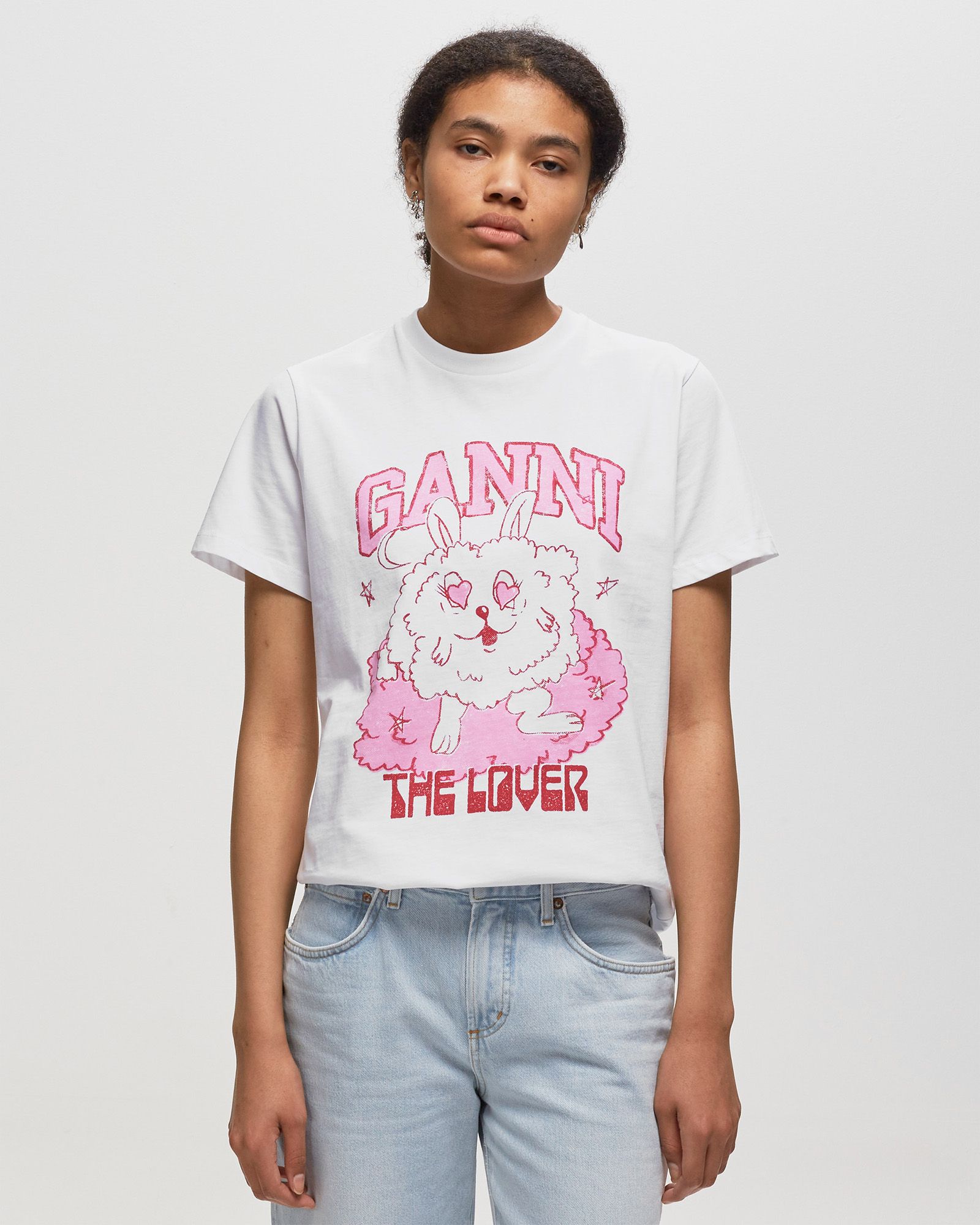 Ganni WMNS Basic Jersey Love Bunny Relaxed T-Shirt White