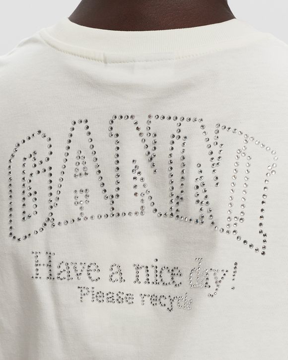 新作 Basic White Ganni Jersey Beige T-Shirt Relaxed Rhinestone トップス