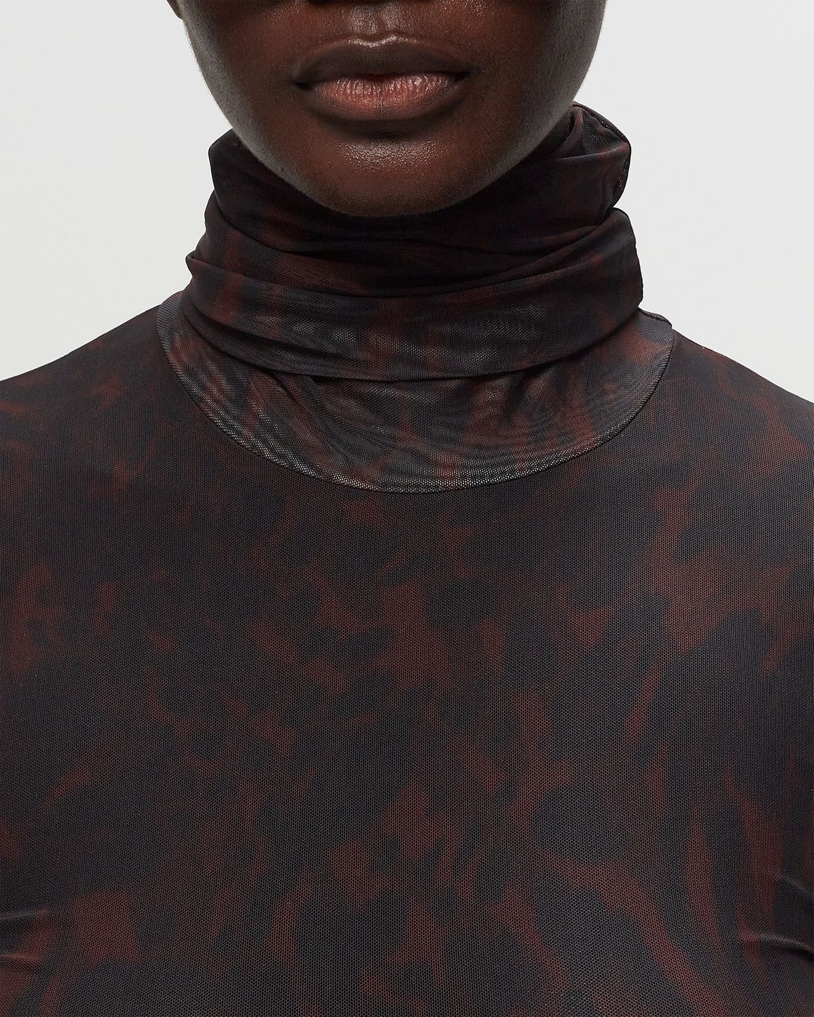 Ganni Printed Mesh Long Sleeve Rollneck Brown | BSTN Store