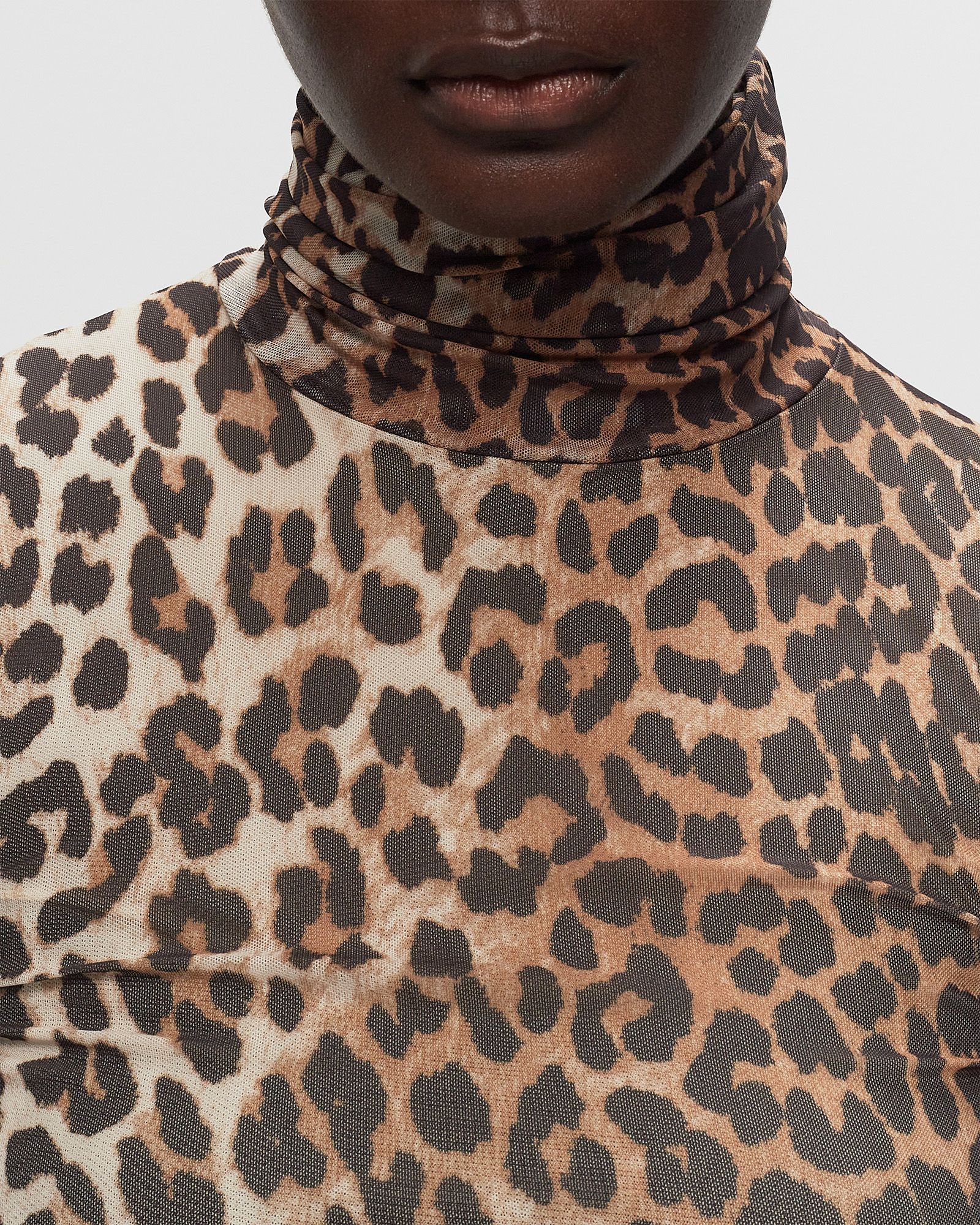 Printed Mesh Long Sleeve Rollneck