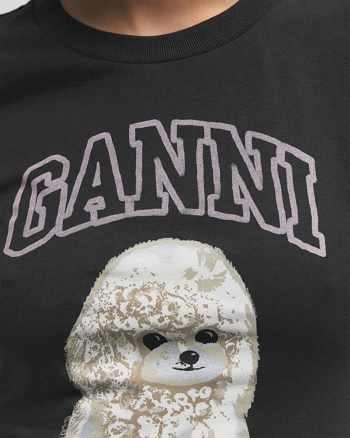 送料関税込◆GANNI◆COTTON BABY FIT T-SHIRT WITH POODLE PRINT Ganni Basic Cotton Jersey Poodle Baby Fit T-shirt in Phantom