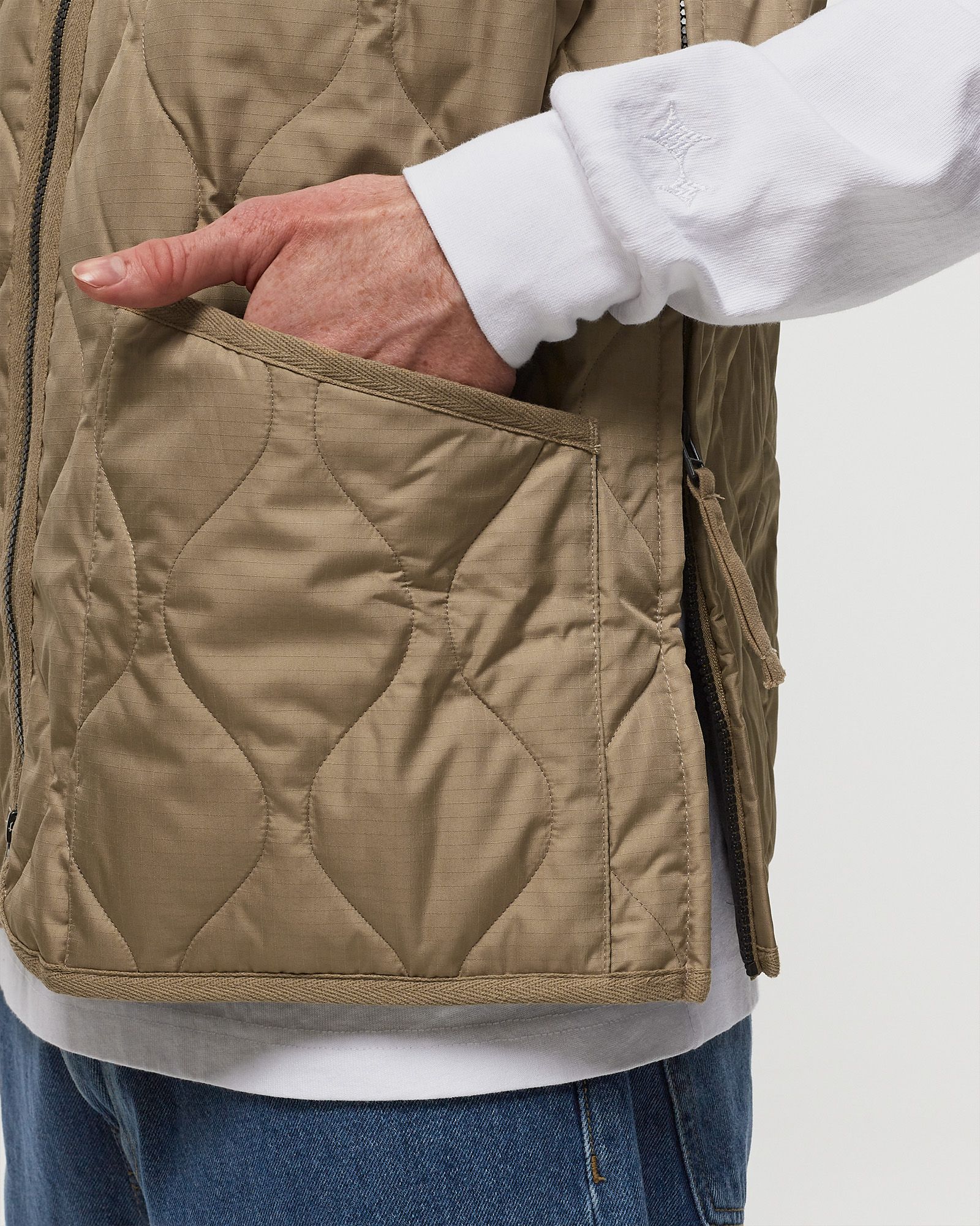 MILITARY ZIP V NECK DOWN VEST