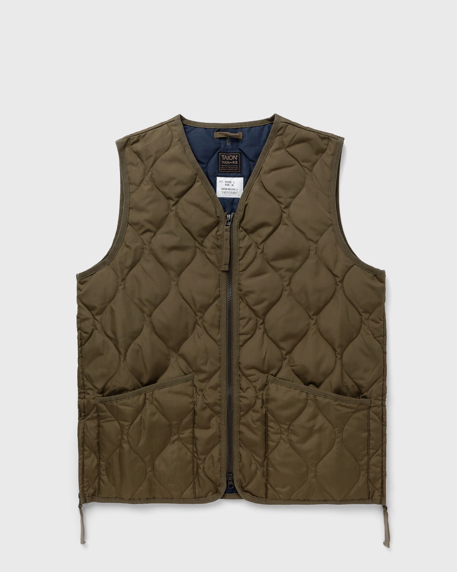 Taion - military zip v-neck down vest men vests green in größe:xl