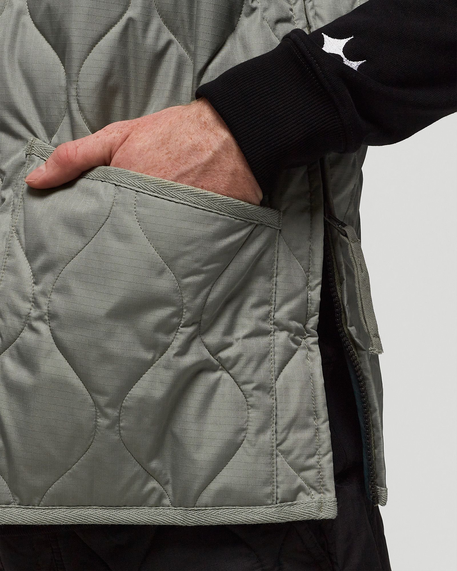 MILITARY ZIP V NECK DOWN VEST