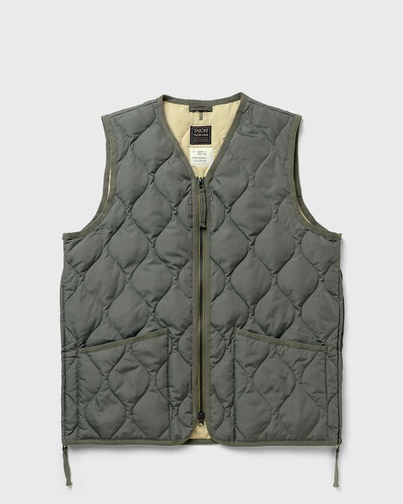 Taion MILITARY ZIP V-NECK VEST Green - OLIVE