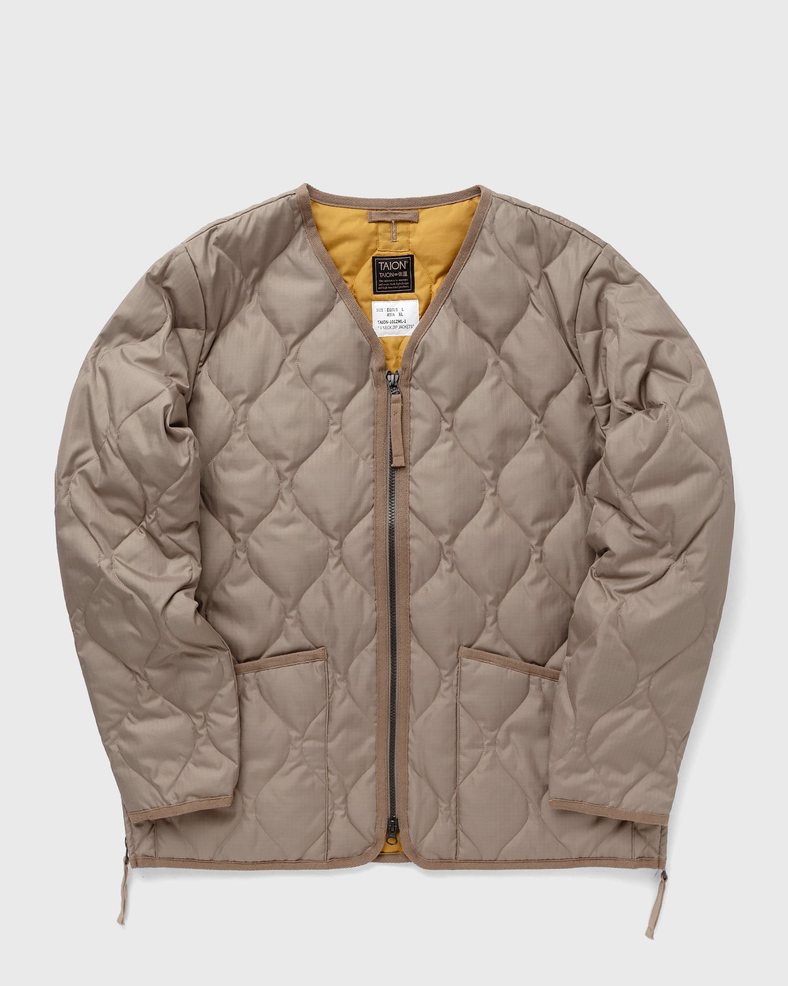 Taion - military zip v-neck down jacket men overshirts brown in größe:xl