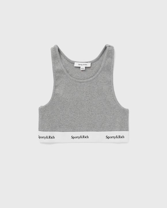 Sporty & Rich Serif Logo Cropped Tank Grey - Heather Gray