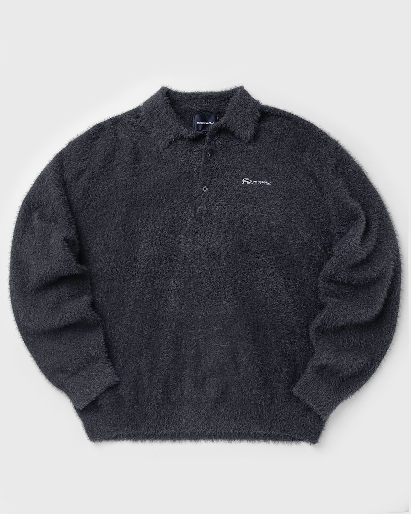 Thisisneverthat Thisisneverthat SCT-Logo Shaggy Knit Polo in grey