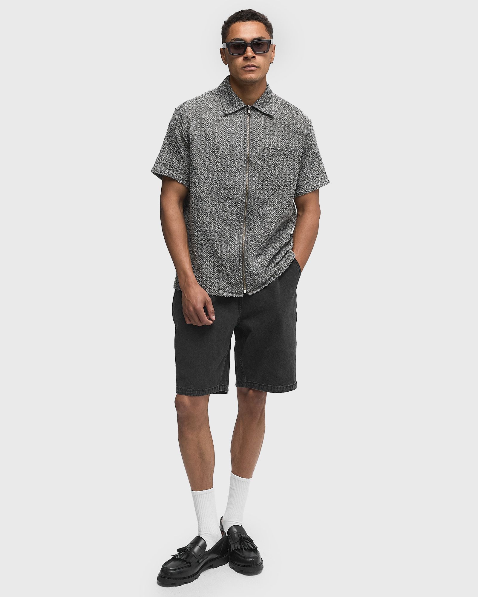 Damaged Denim Zip S/S Shirt