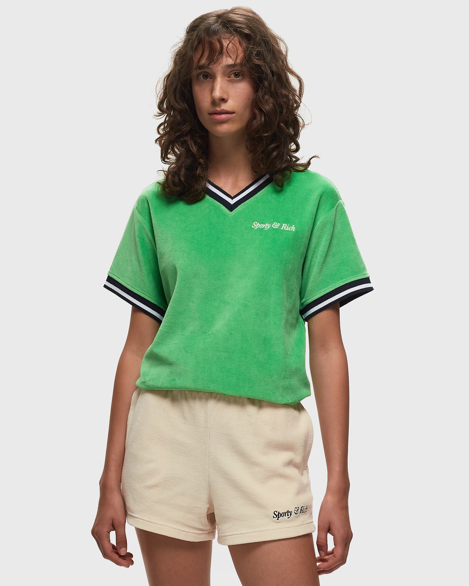 Italic Logo Embroidered V-Neck Tee