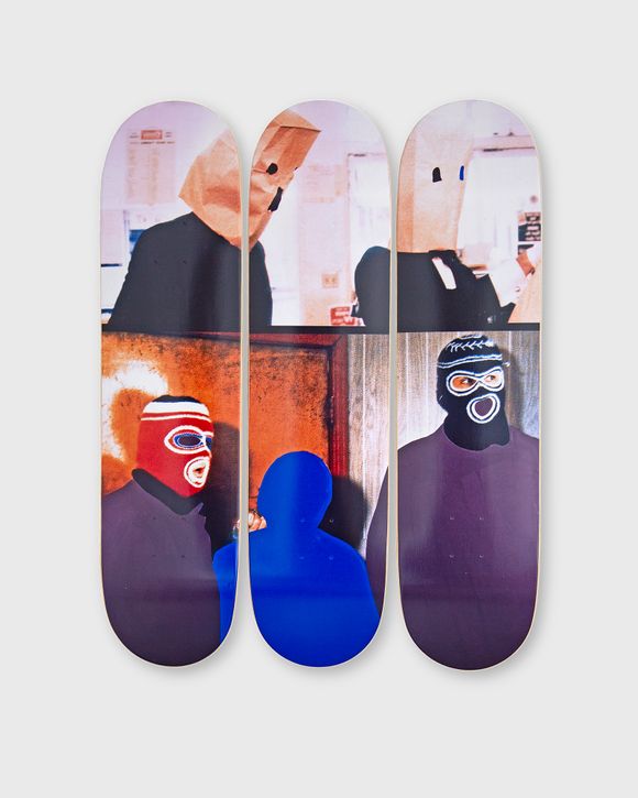 Two Figures and Two Figures (Masked) with Blue Shape