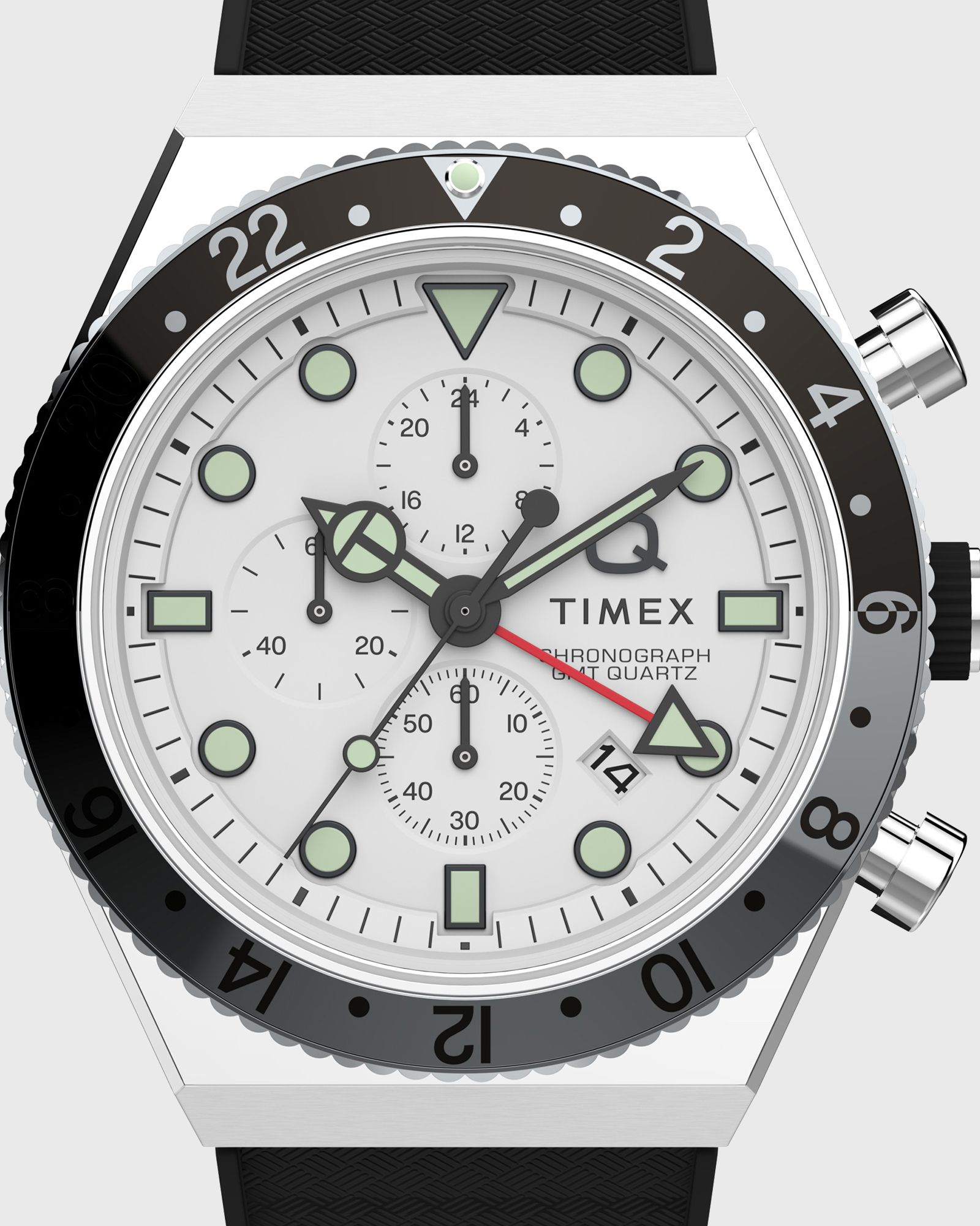 Q Timex 3 Time Zone Chronograph