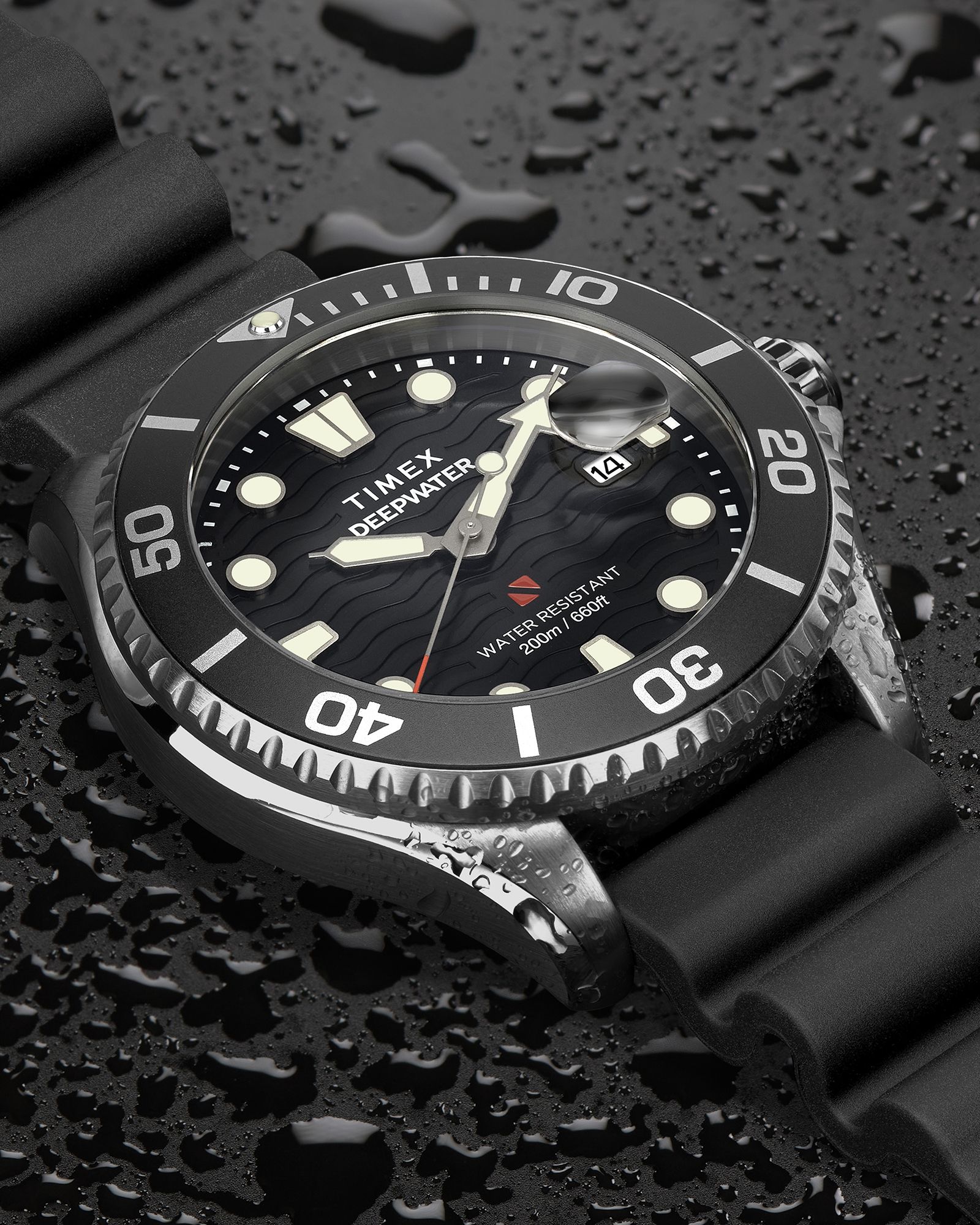 Deep Water Abyss 200 SST Black Dial Black Rubber Strap 44mm case