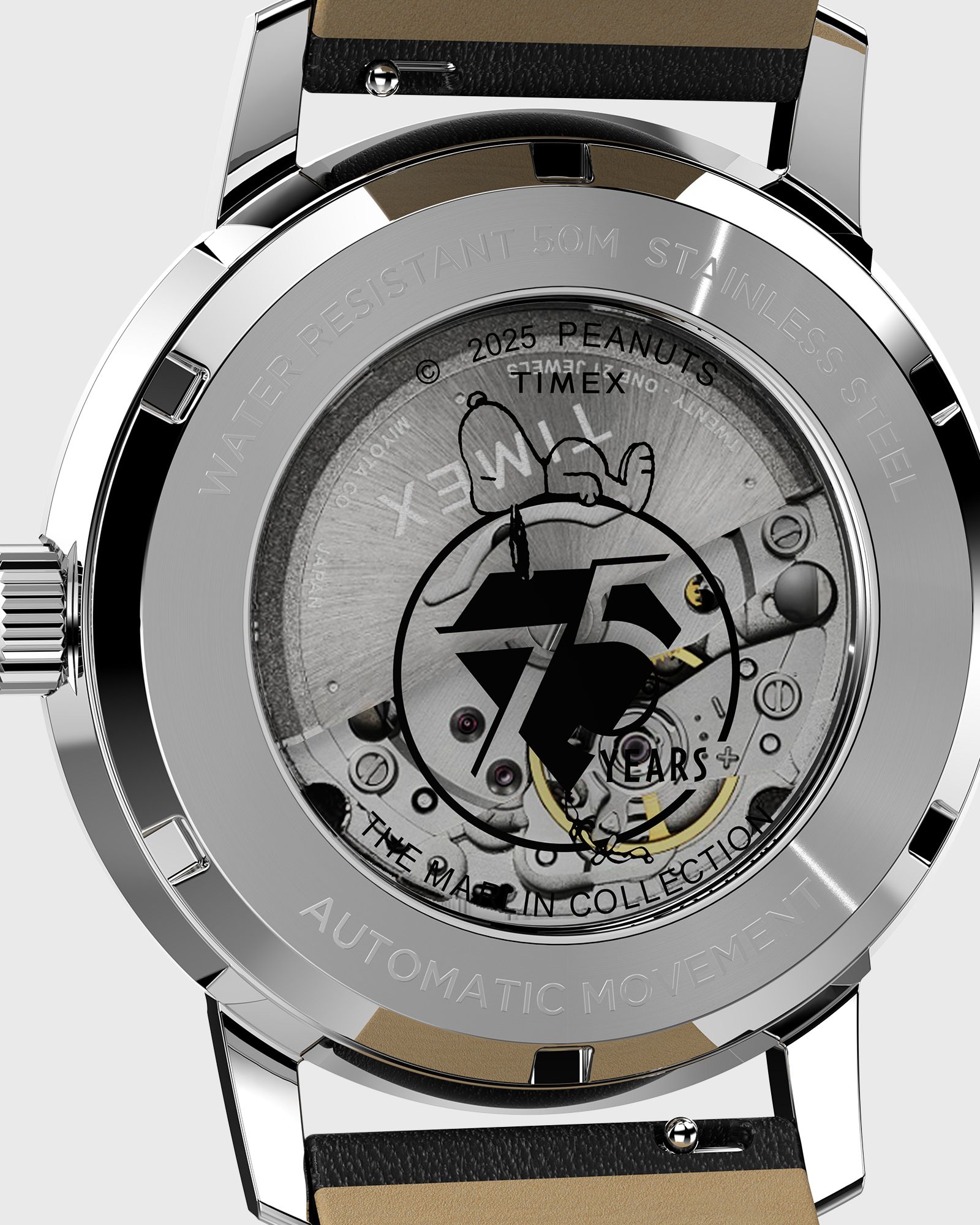 Peanuts Marlin Auto 75th Anniversary - Stainless Steel Case and Black Leather Strap 40mm case