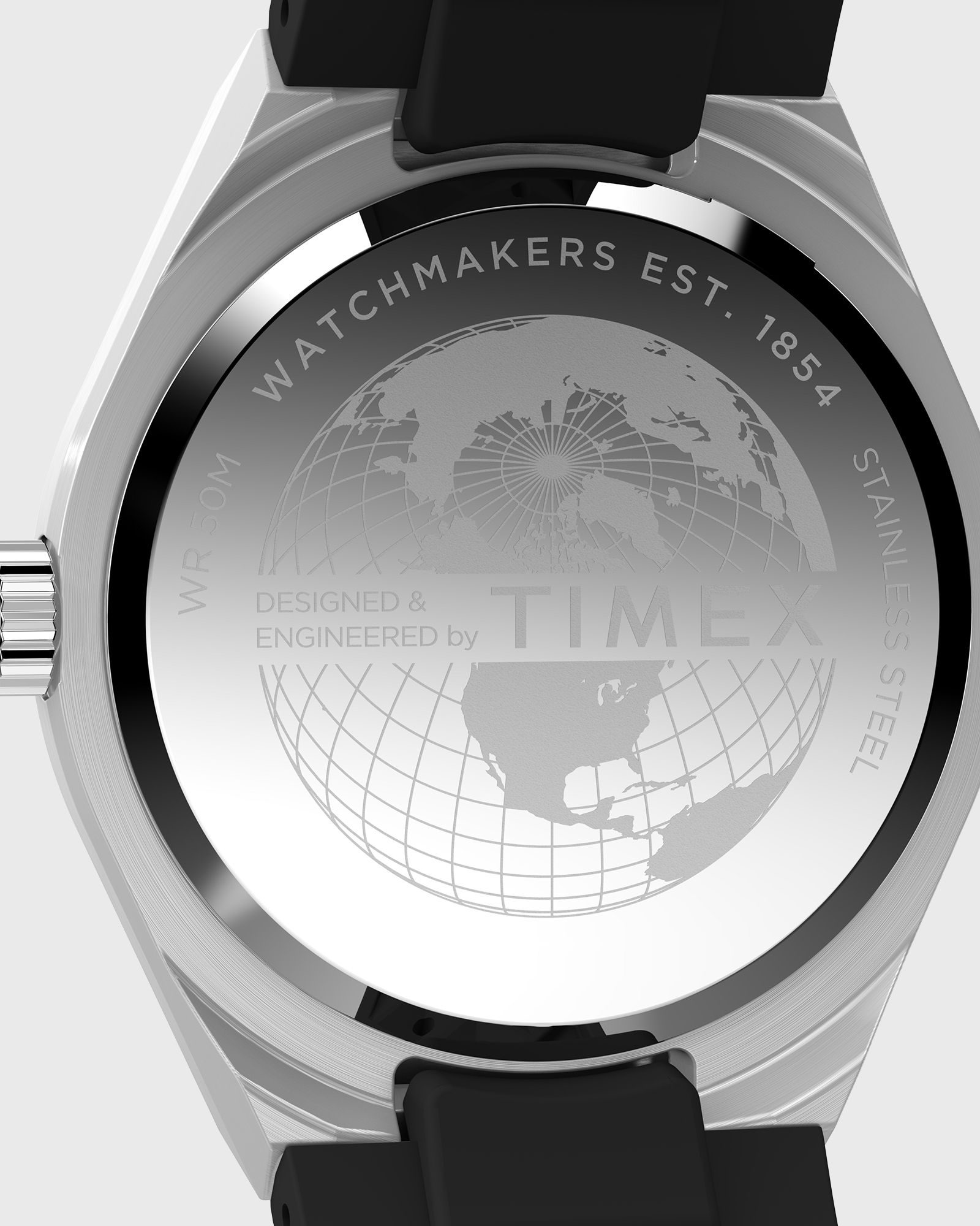 Q - Timex GMT Silver Tone wth Black Rubber Strap 39mm case