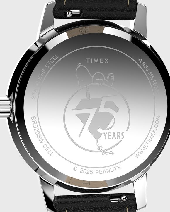 Peanuts Marlin 38mm Snoopy 75th Anniversary White Dial and Black Leather Strap 38mm case