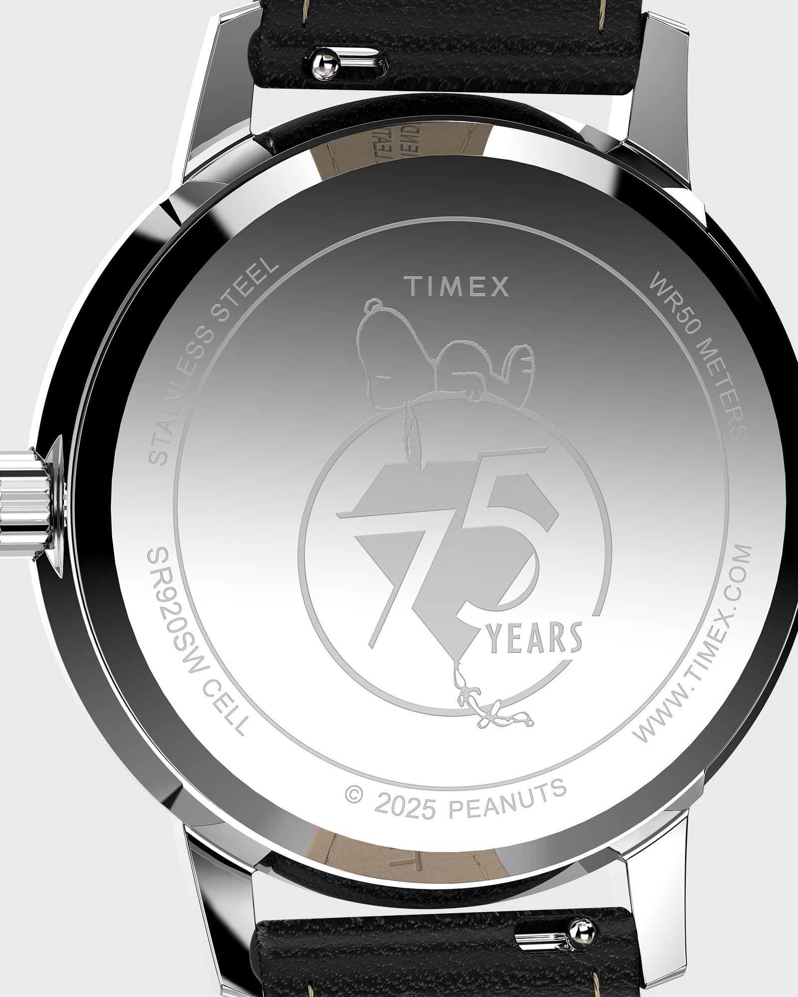 Peanuts Marlin 38mm Snoopy 75th Anniversary White Dial and Black Leather Strap 38mm case