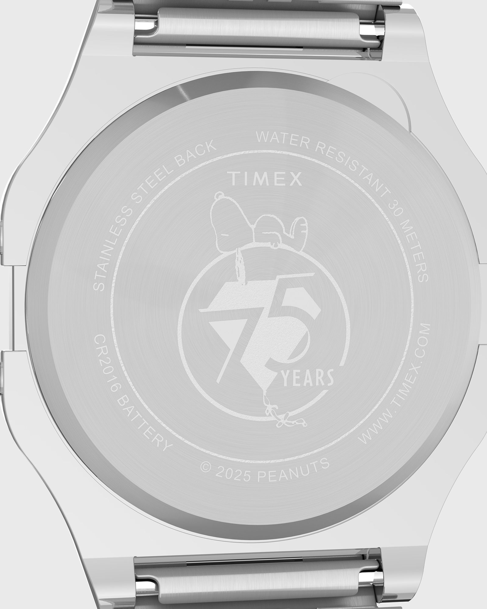 Peanuts 75th Anniversary T-80 Silver Tone Case and Stainless Steel Bracelet 34mm case